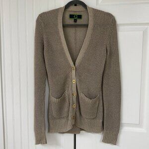 C Wonder Linen Cardigan Sweater - Brown with Gold Accent - Size Small